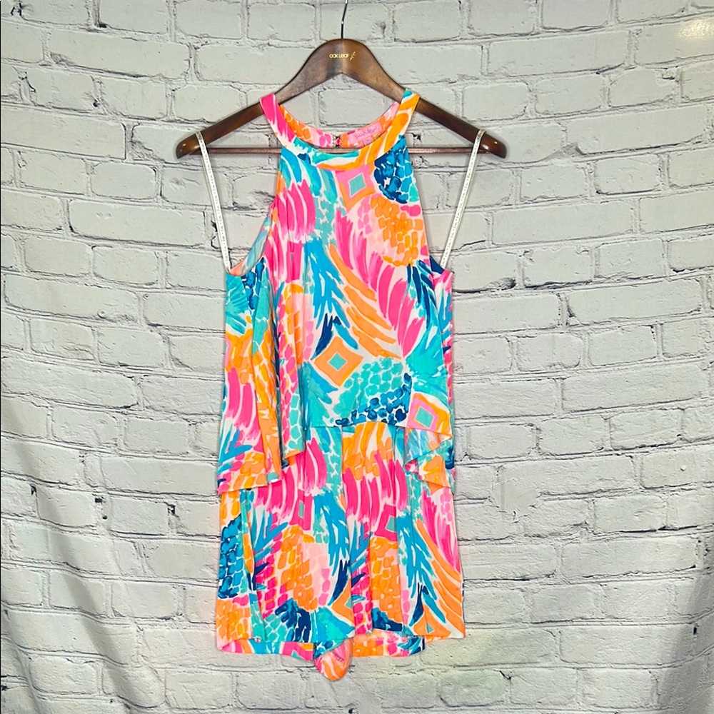 Lilly Pulitzer Orange Pink Blue Pineapple Halter Romper Size 2